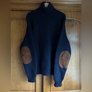 Ralph Lauren Dark Blue Turtleneck Sweater with Brown Patches